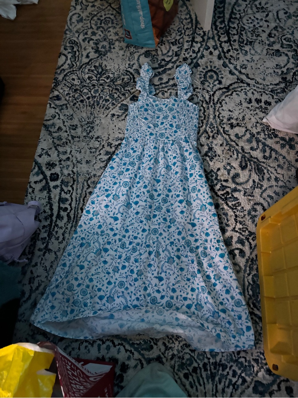 Draper James Blue and White Floral Sundress with Ruffle Straps